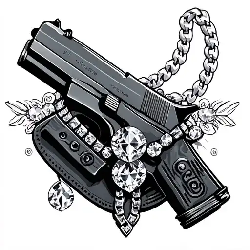Gun And Holster With Diamond Necklace Intertwined