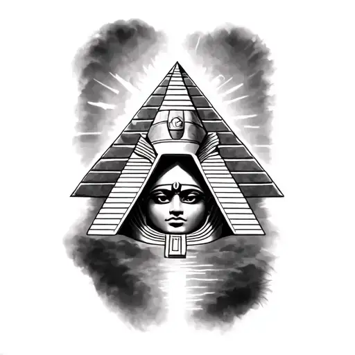 Tattoo With A Pyramid And A Portrait That Can Be Seen Through The Pyramid And The Eye Of Horus