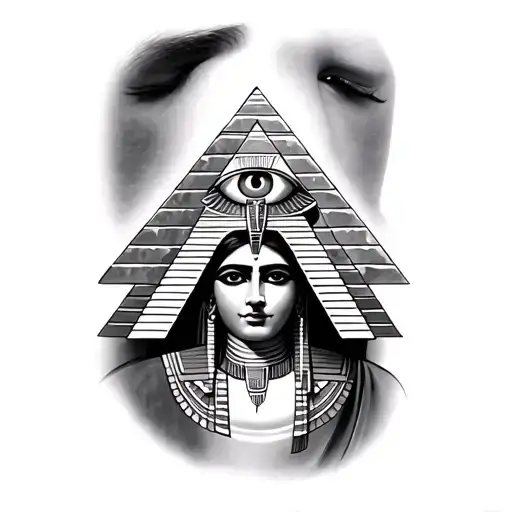 Tattoo With A Pyramid And A Portrait That Can Be Seen Through The Pyramid And The Eye Of Horus