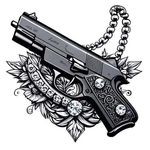 Gun And Garder With Diamond Necklace Intertwined Within