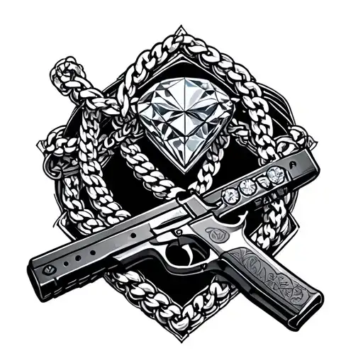 Gun And Garder Belt With Diamond Necklace Intertwined Within