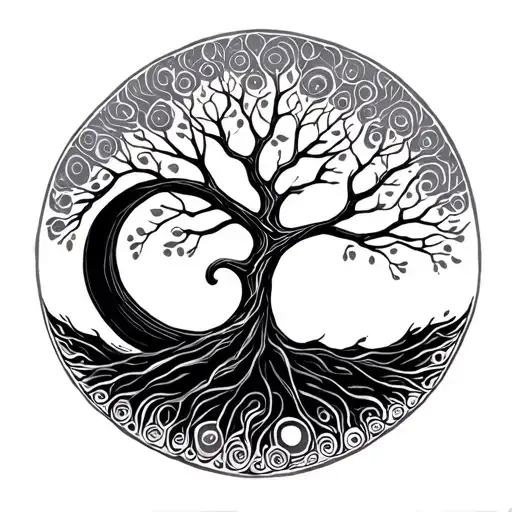 Colored Enso Circle With Tree Of Life Inside