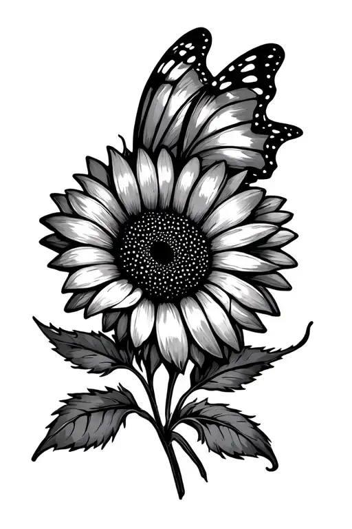 Sun Flower With Buterfly