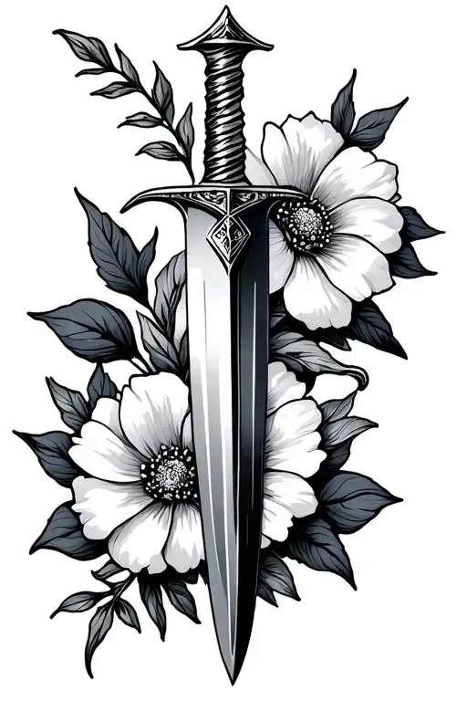 Dagger And Flowers Blooming