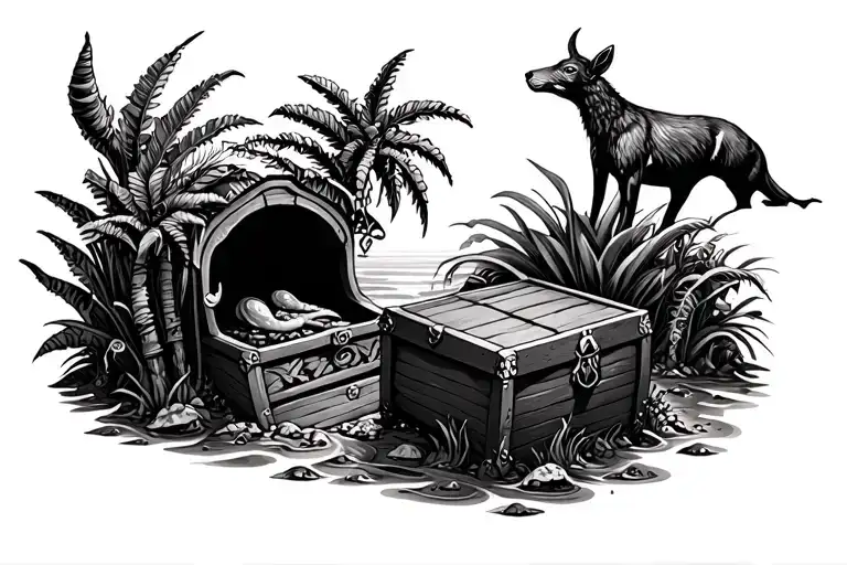 Ocean Floor With Treasure Chest And Animals Native