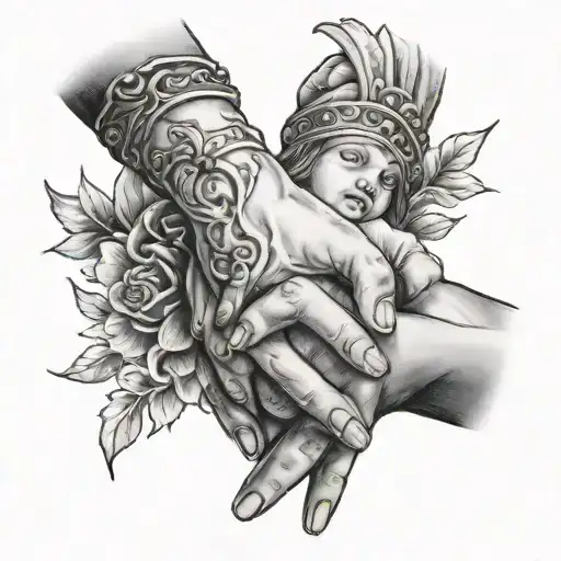 Hands Coming From Heaven Holding Hands Mother And Daughter