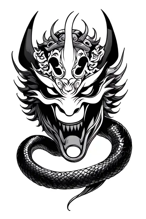 Oni Mask And Snake