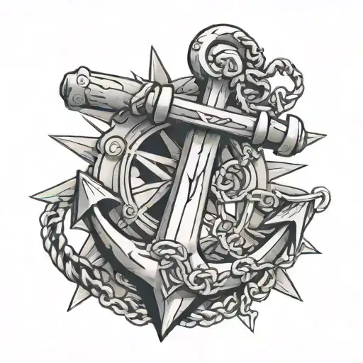 A Traditional Anchor Tattoo With A Football And The Number 3 Entwined In The Chain