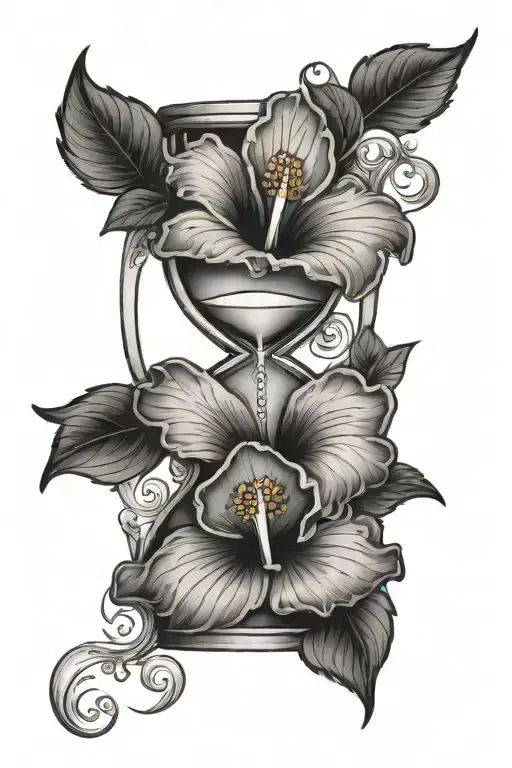 Hourglass With Hibiscus Flower Intertwined