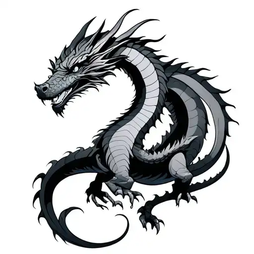 Dragon With Reference To The Sea Or Ocean With Fine Lines