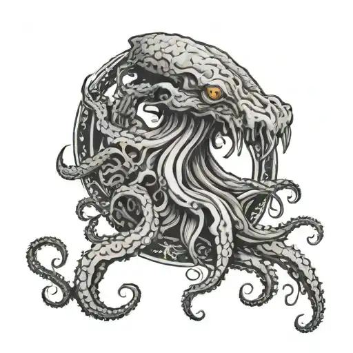 Cthullu Watching Kraken Attacking