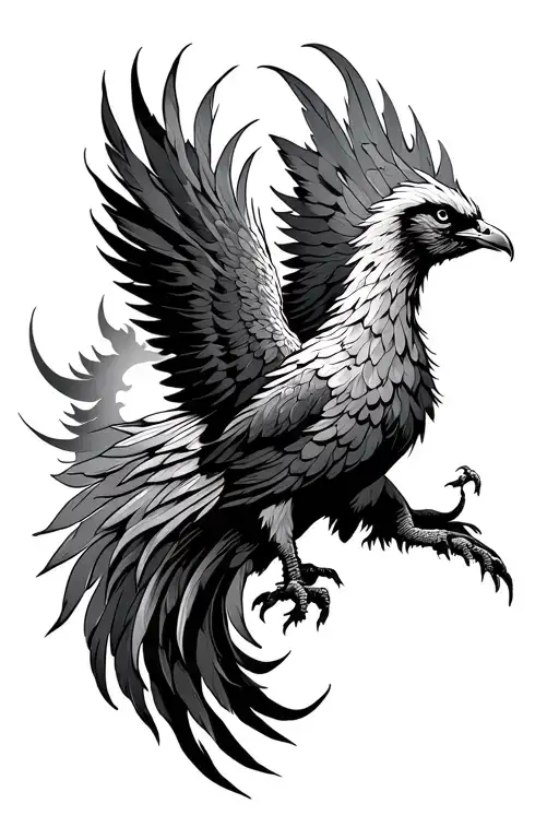 Pheonix Rising With Sun Rising Tips Of Feathers Burning