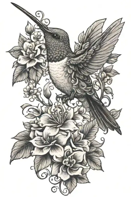 Detailed Hummingbird Surrounded By Vines And Flowers