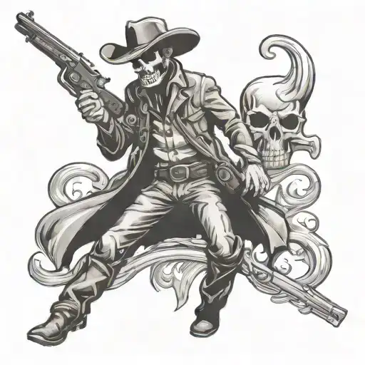 Skull And Bones Standing Cowboy Holding Shotgun