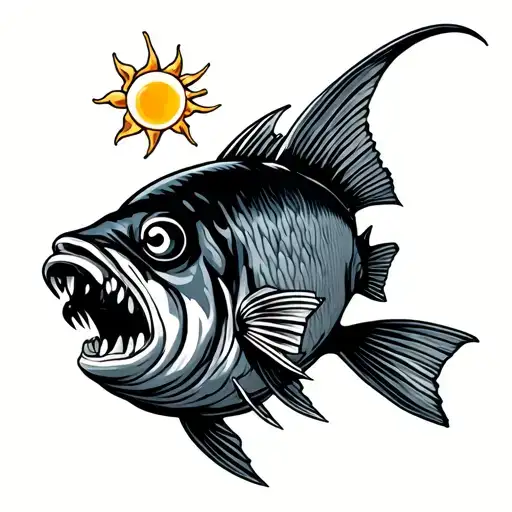 Sad Brave Angler Fish With Its Angler Small Sun Shining