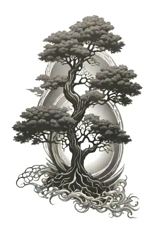 Tree Of Life With Japanese Sun In The Corner