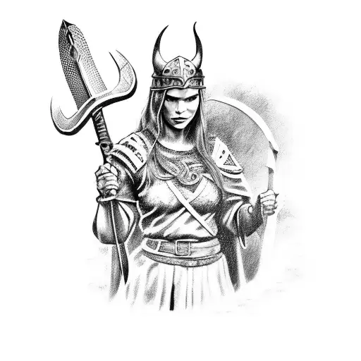 Beautiful Viking Woman Holding A Sword On Her Hands