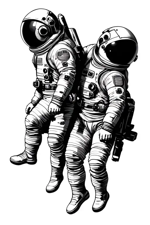 Two Astronaughts Letting Each Other Go In Space Less Detail In The Astronaughts