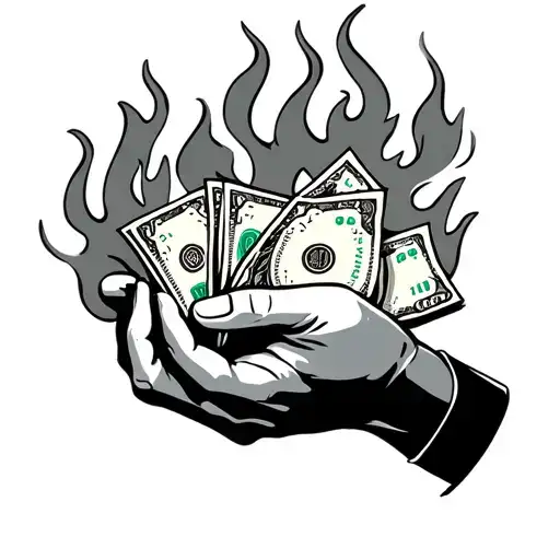 Flames And Hand Holding Money