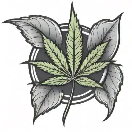 A Unique Design Combining A Casino Chip And A Marijuana Leaf In A Black-grey Style