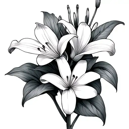 2 Lillies With A Frangipani In The Middle Fine Line