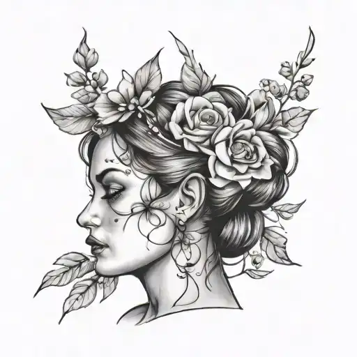 Portrait With Flowers Surrounding Her Head