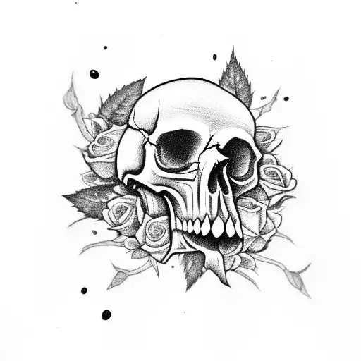 Skull With Roses And Maple Leaves