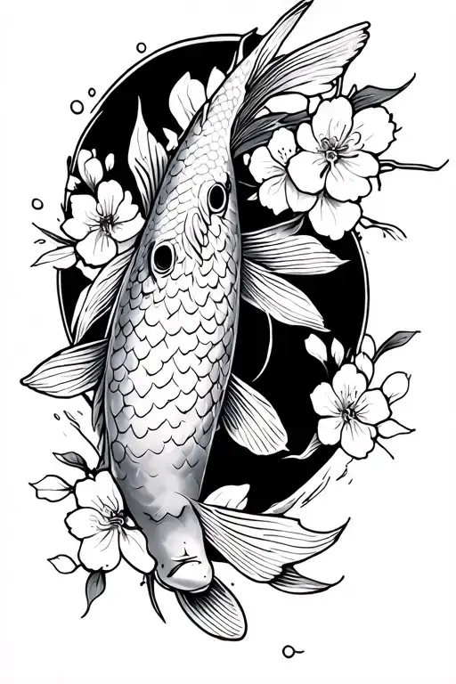Koi Fish With Cherry Blossoms
