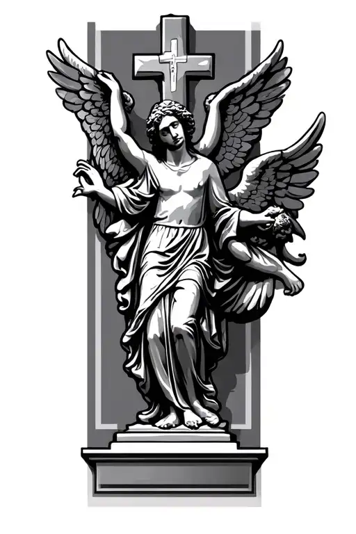 Statue Christian Cross With Angel