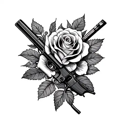 Rose And A Hunting Rifle Intertwined
