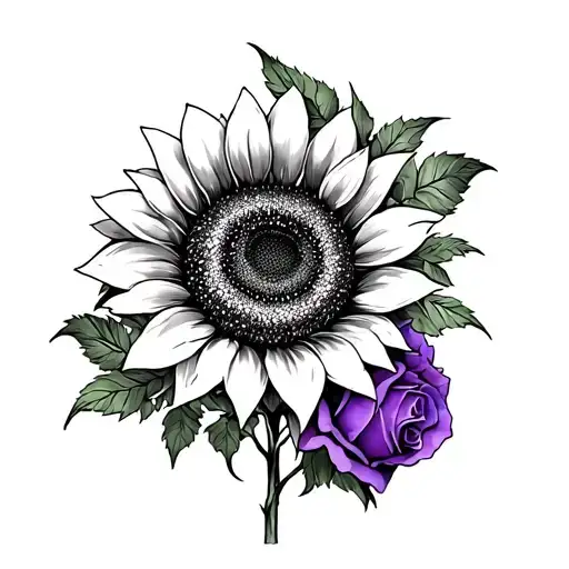 Sunflower Intertwined With Roses And Lilac