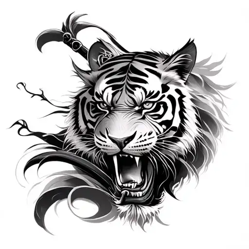 Samurai And Tiger Shin In The Center Unique Realistic