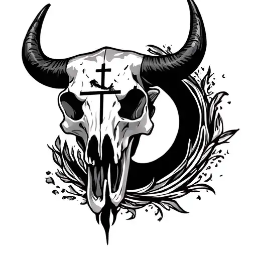 Bull Skull With Cross Inside