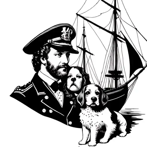 Ships Captain With Wife Son And Cocker Spaniel