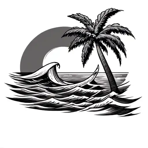 Palm Waves Sun Sea Surfboard