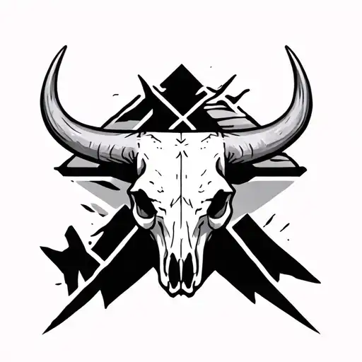 Bull Skull With Cross And Desert Inside