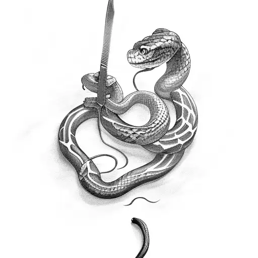 Dark Shadow Figure Holding A Sword And A Snake