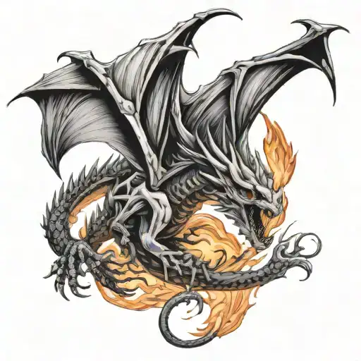 Skeletal Dragon Flying And Breathing Fire