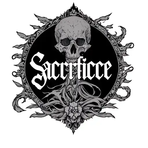 Back Tattoo Around The Word Sacrifice