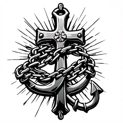 Cross With Chain Wrapped Around It With An Anchor On The End Of It