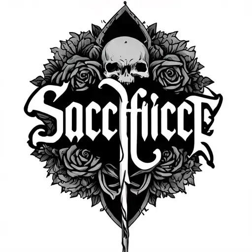 Back Tattoo Around The Word Sacrifice