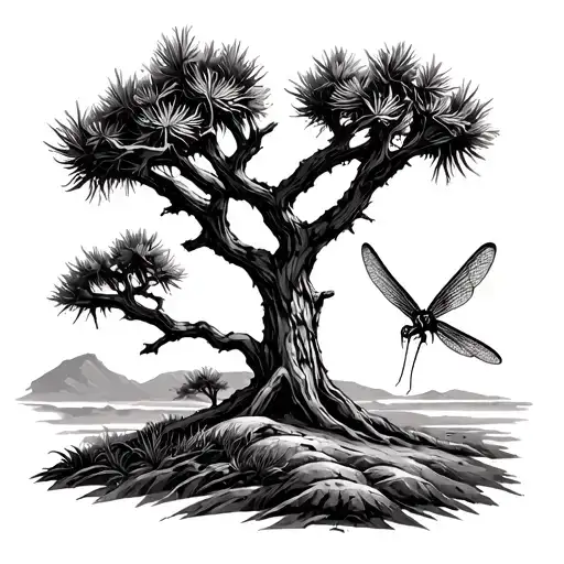 Joshua Tree With A Dragonfly Landing On It