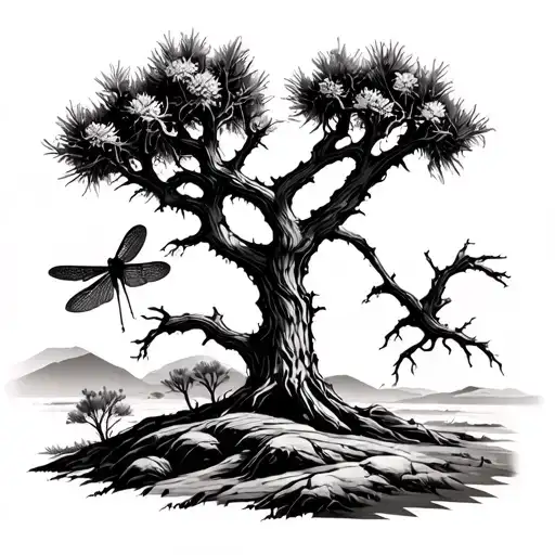 Joshua Tree With A Dragonfly Landing On It