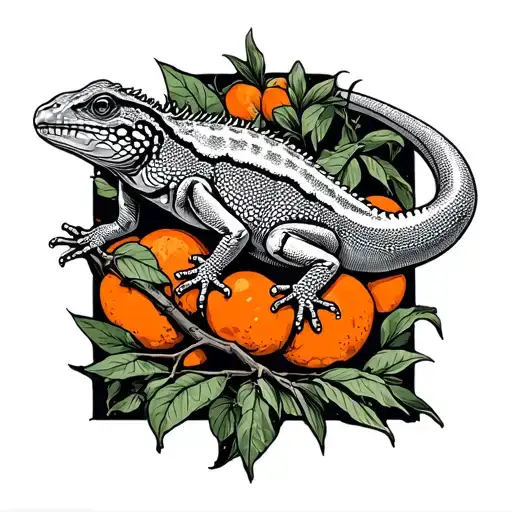 Lizard On Orange Tree