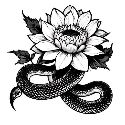 Snake Coiled Around Dahlia Flower