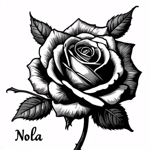 Rose With The Name Nola On The Stem