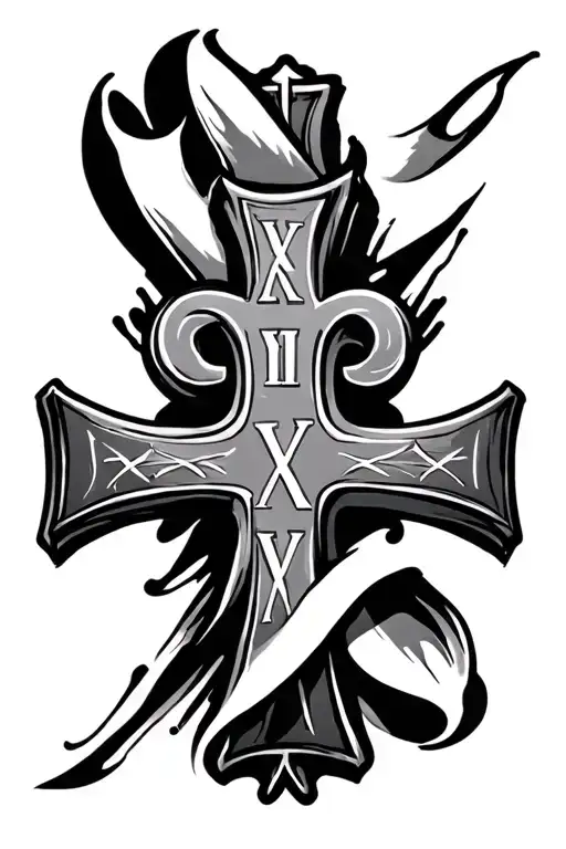 Cross Tattoo With Roman Numeral 2