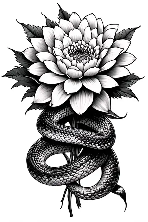 Snake Wrapped Around Dahlia Flower Bouquet