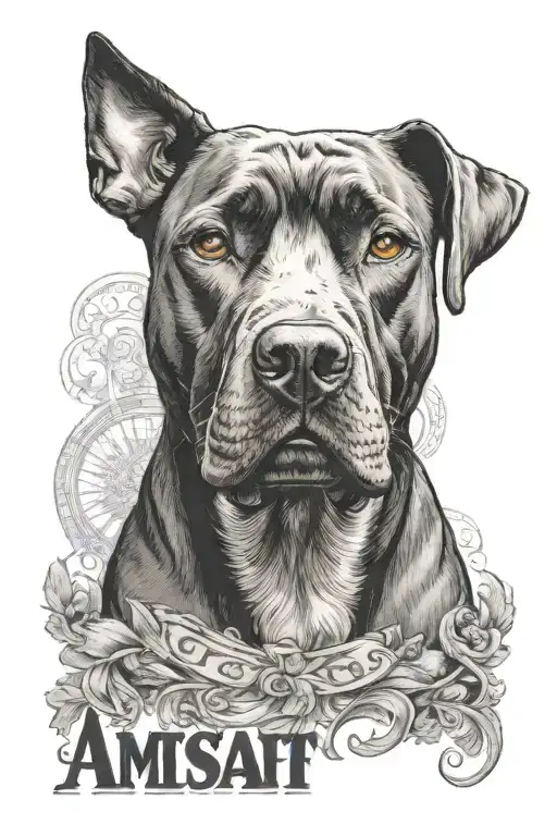 Black Amstaff Facing Forward With The Text 'A' Subtly Incorporated