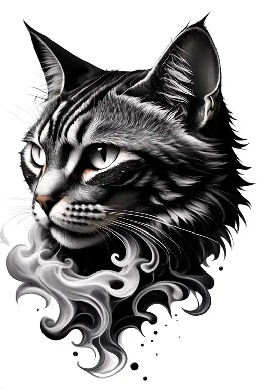 Cat Head And Neck Made Of Smoke Forming Its Fur